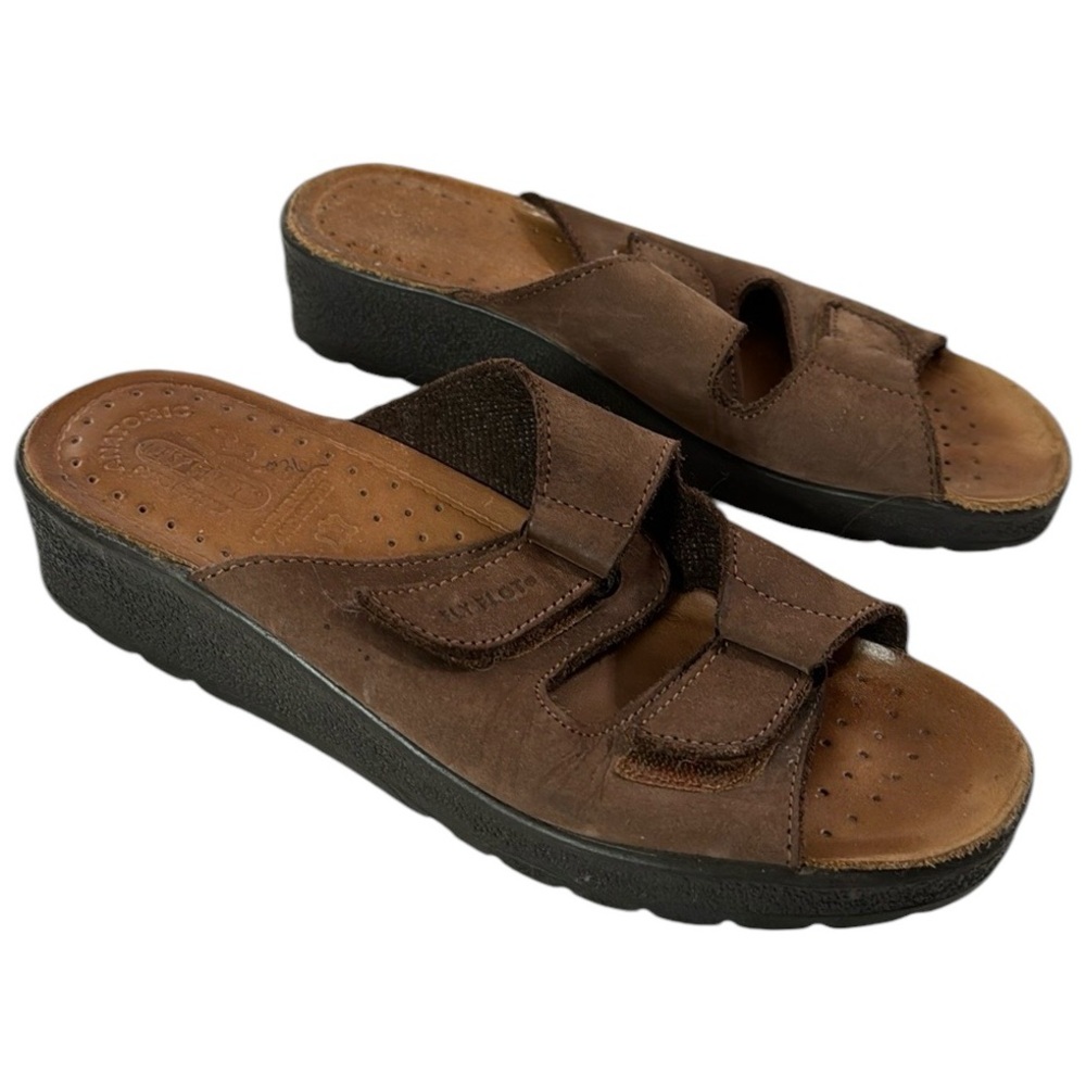 Fly Flot brown Anti Shock Leather Upper Sandals Italian Comfort Size EU 39